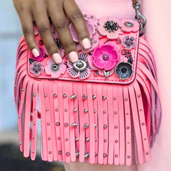 Coach Handbags - EUC Rare Coach 1941 Wild Tea Rose Pink Fringe Dinikier Bag